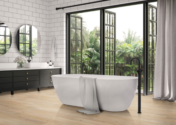 bathroom msi woodhills bali buff click lock , waterproof stone core and backing, scratch resistant hardwood