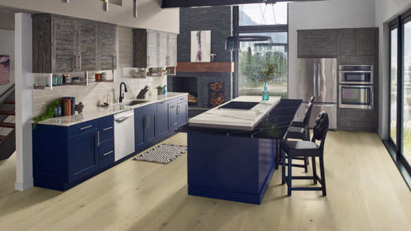 msi woodhills coral ash kitchen navy cabinets click lock , waterproof stone core and backing, scratch resistant hardwood
